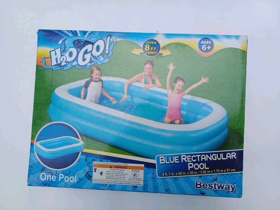 Bestway H2o Go Blue Rectangular Inflatable Kiddie Pool (8ft 7in X 69in) Ages 6