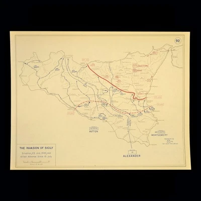 Mapa Segunda Guerra Mundial Batalla de Sicilia Operación Husky Invasión Aliada Segunda Guerra Mundial De colección Foto 1 de 4