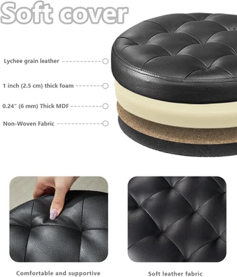 ® Folding Storage Ottoman Round 14" x 14" x 13"Inch, Foot Stool with Thicker Foa - Image 1 of 4