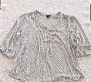 Jones & Co  Cream Colored Blouse With Black Design Marks Size 3X -3/4 Sleeves - Picture 1 of 11