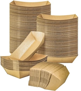 100 Pack 2lb Kraft Paper Food Trays, Heavy-Duty Paper Food Boat Disposable Se... - Picture 1 of 7