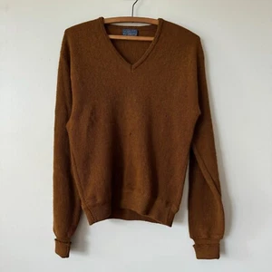 Pendleton Sweater Men's M VTG Wool 50s 60s Rockabilly Prep Ivy Distress Camel - Picture 1 of 9