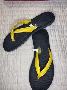 Smartdog Yellow Leather Strap Thong Flip Flops Sz. M6.5-7 - Picture 1 of 7