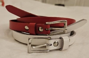 2 New Genuine Cowhide Leather Belts Women's RED WHITE plus XXXL Silver Hardware - Picture 1 of 4