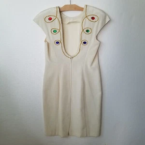 Vtg 90s Jessica Howard Womens 10 Sheath Dress Low Back Embellished Offwhite - Picture 1 of 10