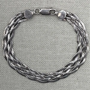 Vintage Braided Sterling Silver Bracelet FAS Signed 925 7 in Woven Chain - Picture 1 of 6