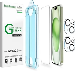 (2+2pack) amFilm for iPhone 15 Plus -OneTouch Glass Screen & Lens Protector 6.7" - Picture 1 of 6