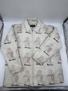 Stacy Adams Mens 4XL Big Tall White Leather Jacket Highest Rollers Las Vegas