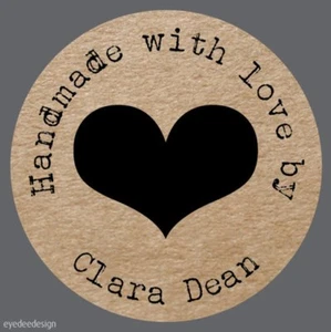 GLOSS Personalised Handmade With Love Shabby Kraft Heart Favours Stickers 449 - Picture 1 of 3