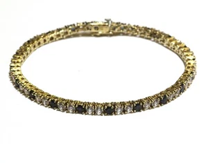 14k yellow gold sapphire cubic zirconia gemstone tennis bracelet 12.1g 7" - Picture 1 of 10