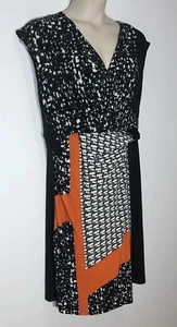 Black/White/ Orange Sleeveless Midi Dress/ Front Drape Size14 New/Tags Virtuelle - Picture 1 of 7