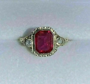 2Ct Lab-Created Red Ruby Engagement Ring 14k Yellow Gold Finish - Picture 1 of 4