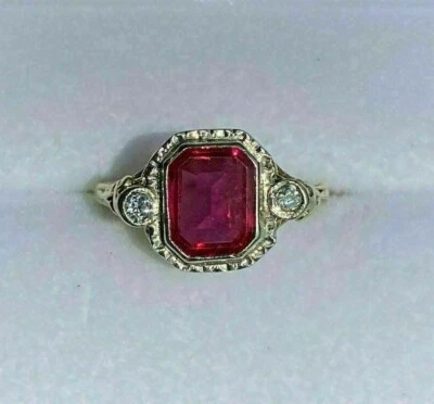 2Ct Lab-Created Red Ruby Engagement Ring 14k Yellow Gold Finish - Image 1 of 4