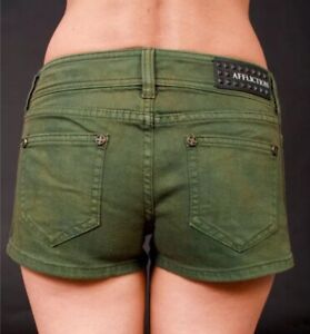 Affliction Women's LIZZIE Short Shorts Green Camouflage Black Premium Size 31 N