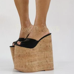 Women 22Cm High Heels Club Pumps Slip on Ladies Peep Toe Wedges Platform Sandals - Picture 1 of 17