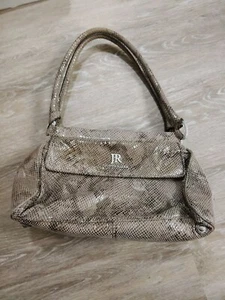 Judith Ripka Gray Leather Tote Handbag w/Python/Snake Embossed Print - Picture 1 of 5