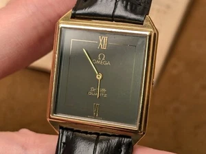 OMEGA DE VILLE 1365 Gold Black Dial Quartz Women Watch Vintage 28mm - Picture 1 of 18