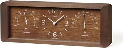 Lemnos Yokan Table Clock w/Thermometer/Hygrometer Analog Natural Wood C11-06BW - Image 1 of 4