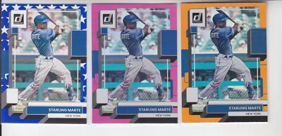 (3) 2022 Donruss Starling Marte Pink Foil, Independence, Orange Mets #206 - Image 1 of 2