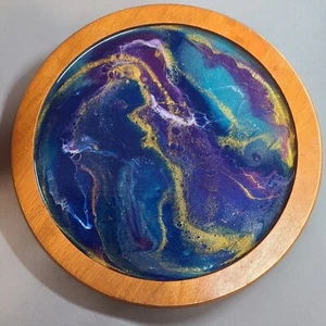 Hand painted lazy Susan abstract blue gold purple beautiful art D-10in - Picture 1 of 5