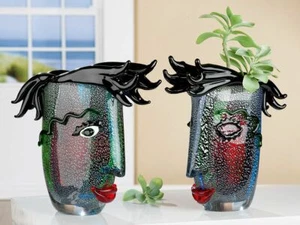 39736 GlasArt Vaso di Design "Barbiere" Multicolore con Volto, Colorato Traforato - Foto 1 di 2
