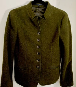 THEORY OLIVE GREEN BOILED WOOL JACKET - SIZE 8 SUEDE ELBOW PATCHES - Picture 1 of 12
