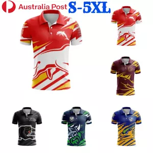 Mens 2025 Broncos Rugby Jersey Panthers Polo T-Shirt EELS Short Sleeve Tee Tops - Picture 1 of 13