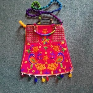 Embroidered Peacock Fabric Crossbody Bag with Zipper From India Boho Hippie New - Picture 1 of 8