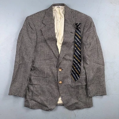 Chaps Ralph Lauren Blazer Mens 38 Brown Houndstooth Wool VTG USA Nordstrom - Image 1 of 4