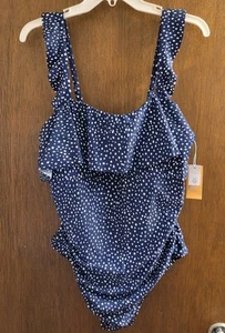 Women's Plus Size Cap Sleeve Ruffle One Piece Swimsuit - Kona Sol Navy 18w NWT - Picture 1 of 9