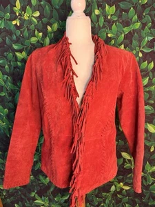 Vintage chicos design red leather with fridge detail long sleeve leather jacket - Picture 1 of 11