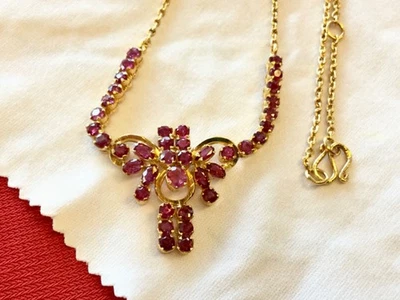 21K Gold Necklace Red Ruby Pendent Pinkist Red Burma Ruby Gold Necklace Women - Image 1 of 4