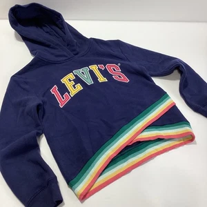 Levi's Kids Blue Hoodie with Colorful Stripes Crop Front Design M 10-12 yrs - Picture 1 of 10