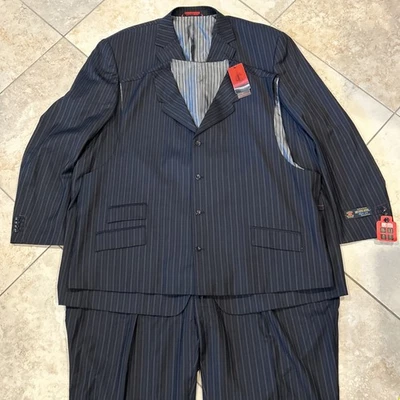 Pronto Moda Elite Suit Men Blazer 60L Pant 56L Black Stripe 3 Piece Merino Wool - Image 1 of 4