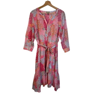 Talbots Belted Shirtdress Size 14 Petite Clustered Garden 3/4 Sleeve Floral  - Picture 1 of 12