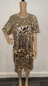 George Size UK 16 Women’s Gold Sequin Short Sleeve Party Dress New With Tags - Picture 1 of 7