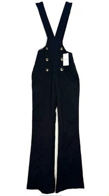 REISS Womens Vittoria Button Front Dungaree Jumpsuit Overalls Black (MSRP $330) - Image 1 of 3