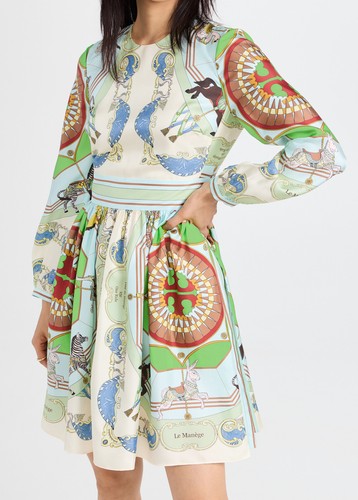 Tory Burch mini abito stampato giostra seta animale blu verde carnevale 00