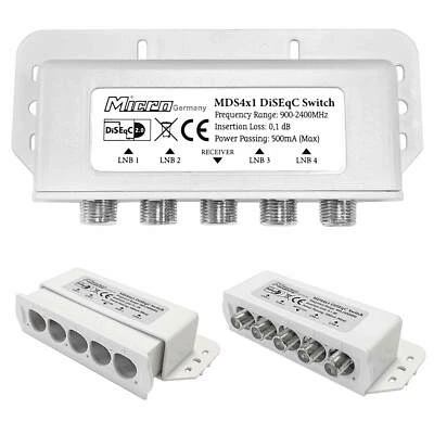 DiSEqC 4x1 Schalter Umschalter Switch 4 Satelliten + Wetterschutz HDTV HD 4K UHD - Bild 1 von 4