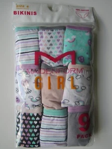 Girls Youth Maidenform 100% Cotton 9 Pack Bikinis Size 6 New - Picture 1 of 5