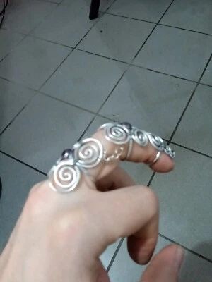 Anello Gotico Doppio Unito Con Catena in alluminio leggero colore argento - Immagine 1 di 4