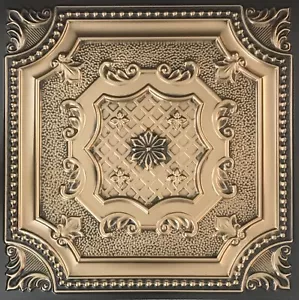 # 258 (Lote de 10) Paneles decorativos de techo de PVC de oro antiguo rejilla/pegamento - Imagen 1 de 1