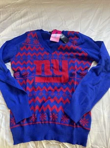 New York Giants NFL Women's Big Logo V-Neck Ugly Christmas Sweater NWT Size: M - Picture 1 of 3