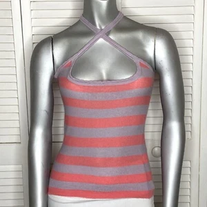 Twinkle by Wenlan 100% Cashmere Salmon Pink & Purple Cross-Strap Tank Top S NWOT - Picture 1 of 10