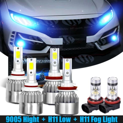 Kit 6 piezas 8000k LED faros altos/bajos + bombillas antiniebla combo para Honda Civic 2016-2019 Foto 1 de 4