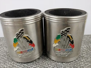 Pair of 2 NASCAR Bottle Sleeve Metal Silver Color Car Racing Emblem Flags - Picture 1 of 12
