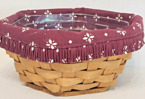 Longaberger Classic Red Fabric Lined 1998 Signed Basket with Plastic Liner Cover