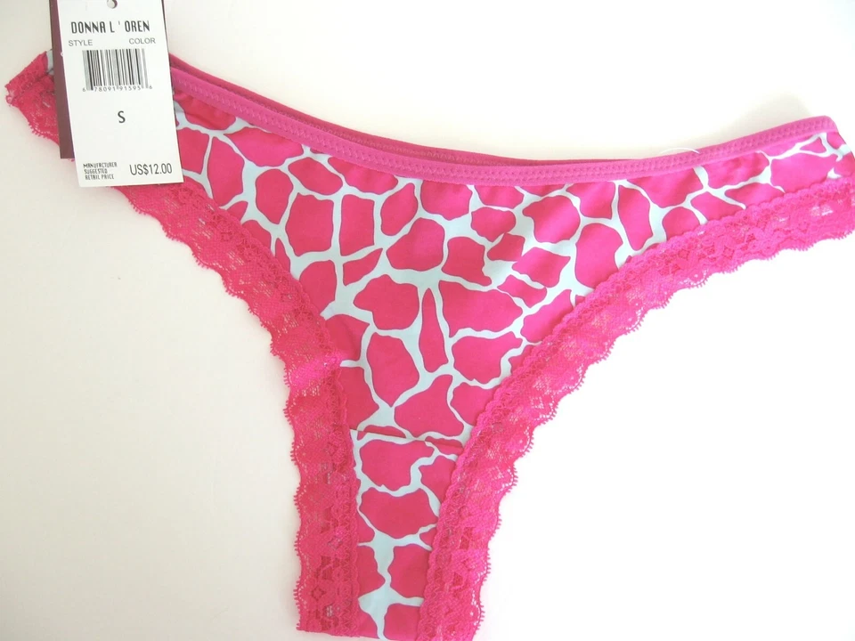 A0308 Donna Loren Women's Leopard Print Lace Leg Openings Pink Microfiber Thongs - Image 1 of 1
