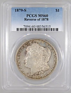 Dólar Morgan 1879-S reverso de 1878 MS-60 certificado PCGS - Imagen 1 de 4