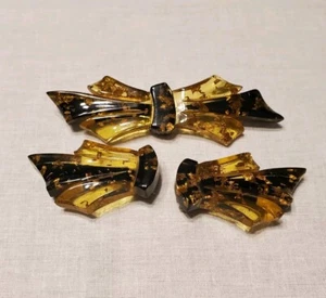 Vintage Lucite And Gold Leaf Art Deco Pin And Fur/Hair Clip Set RARE - Picture 1 of 7